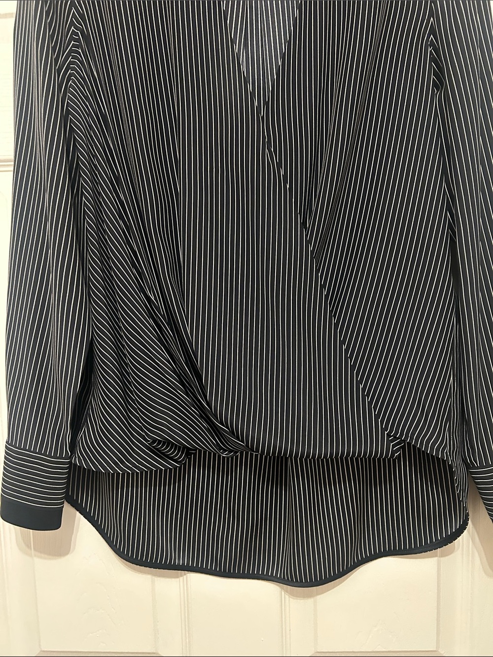 Rag & Bone Black & White Pinstripe silk Wrap Blouse - Women's - Picture 2 of 3